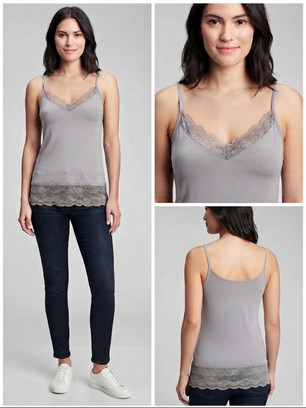 The Limited Gray Lace-Trim V-Neck Camisole